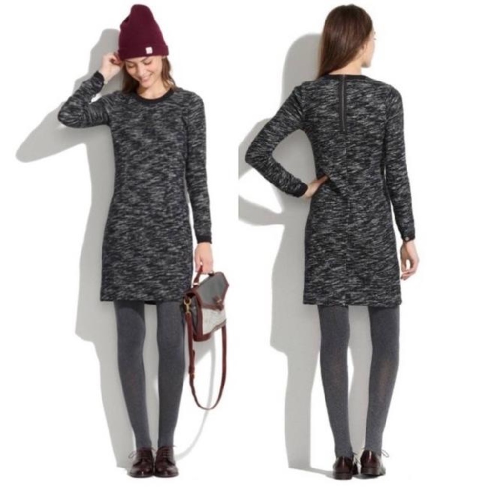 Madewell Black Marled Contrast Long Sleeve Dress